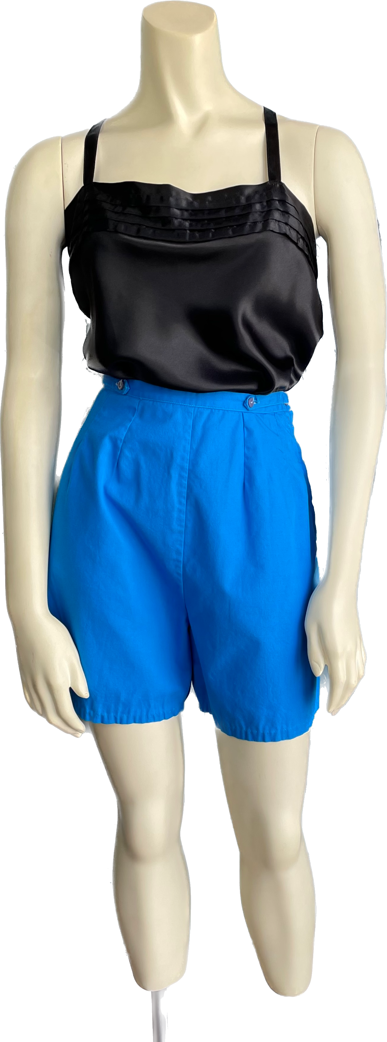 1940s Cerulean Side Zip Cotton Shorts     w27