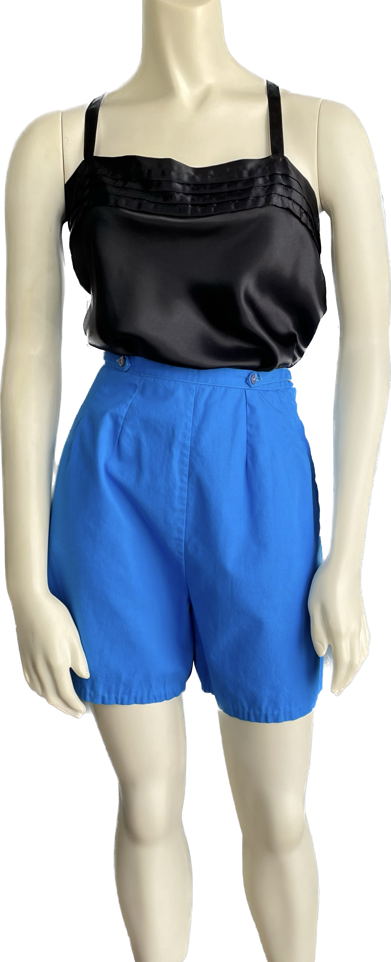 1940s Cerulean Side Zip Cotton Shorts     w27