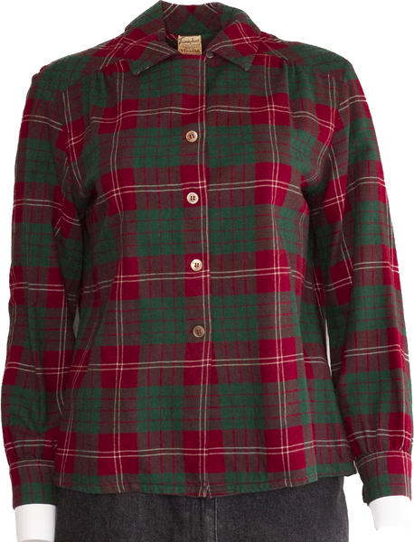 1940s Trimmingham's Red & Green Viyella Flannel Top   S