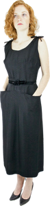 1950s Black Sleeveless Textured Wiggler Dress   w25"