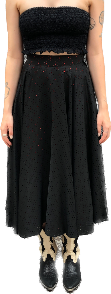 1950s Matty Sue Black on Red Swing Skirt         W27