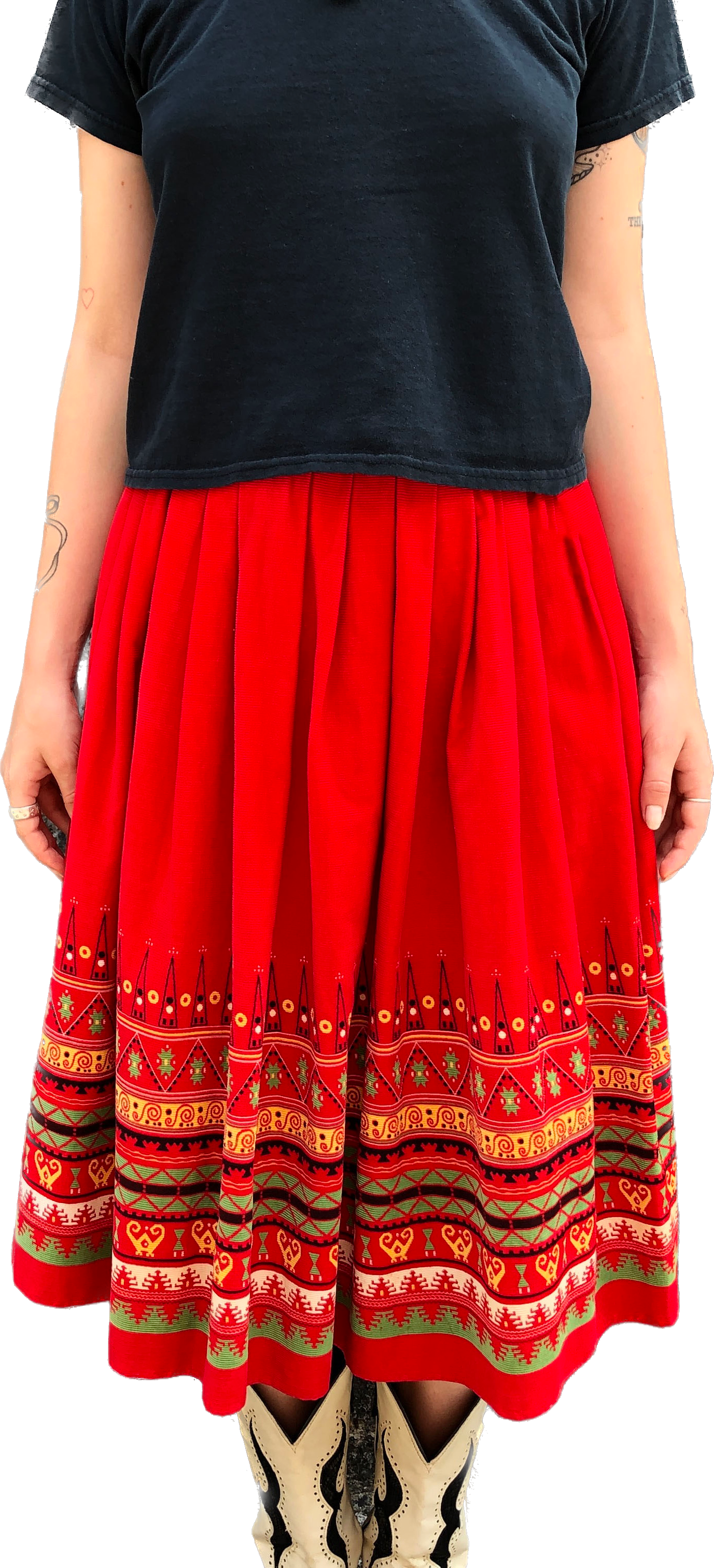 1950s Red Corduroy Design Hem Skirt W27