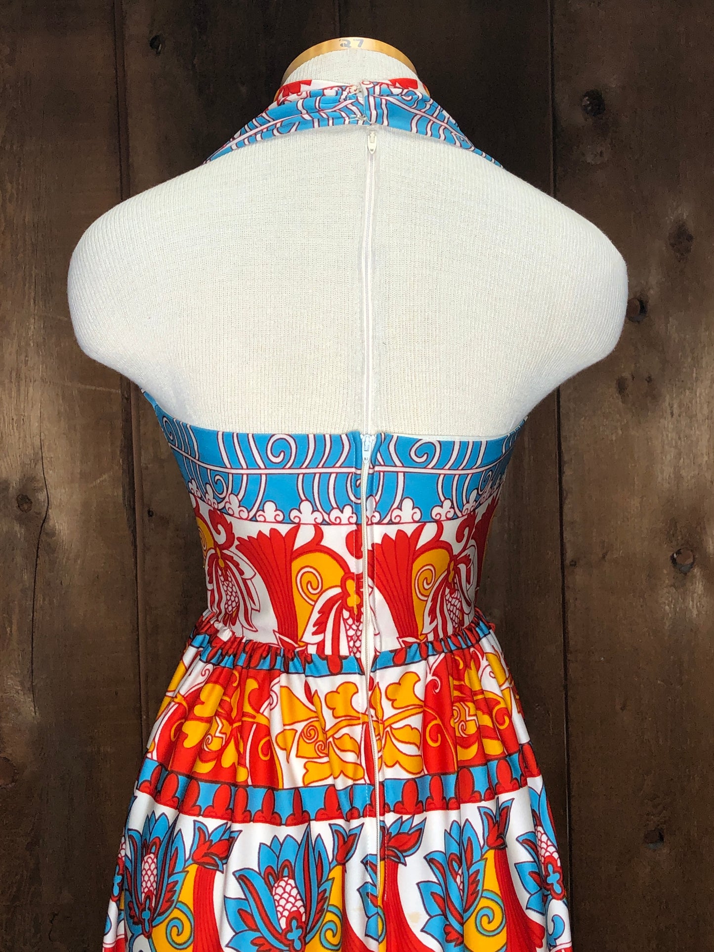 70s Momentum Red/Blue/Yllw Maxi Dress     S