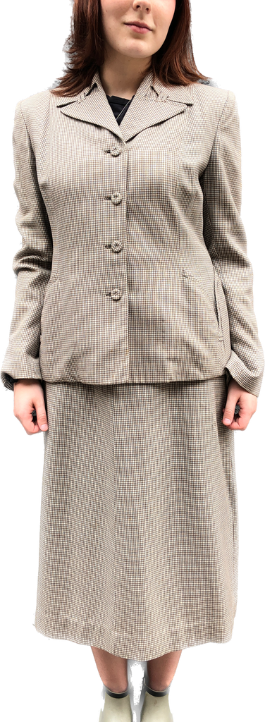40s Tan/Blue Check Skirt Suit      30w