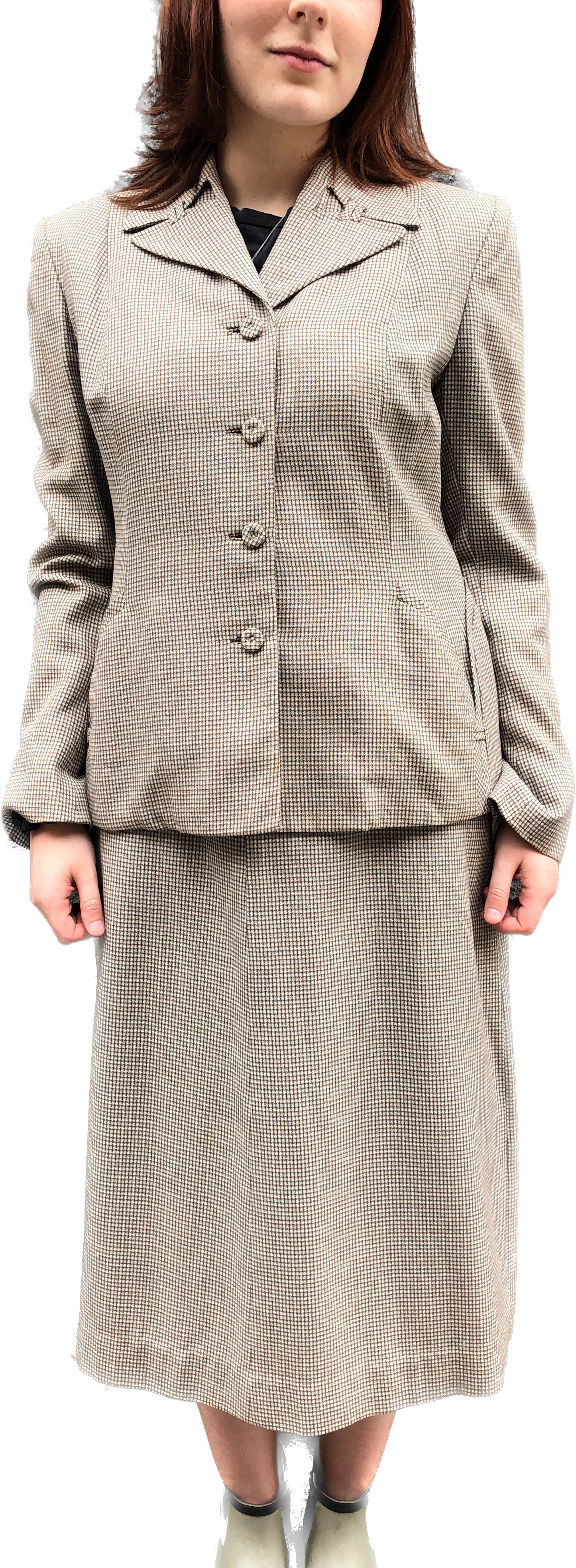 40s Tan/Blue Check Skirt Suit      30w