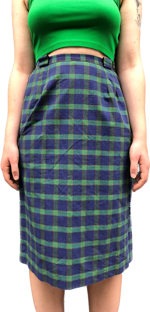 50s Green Plaid Pencil Skirt w/Pocket  w28