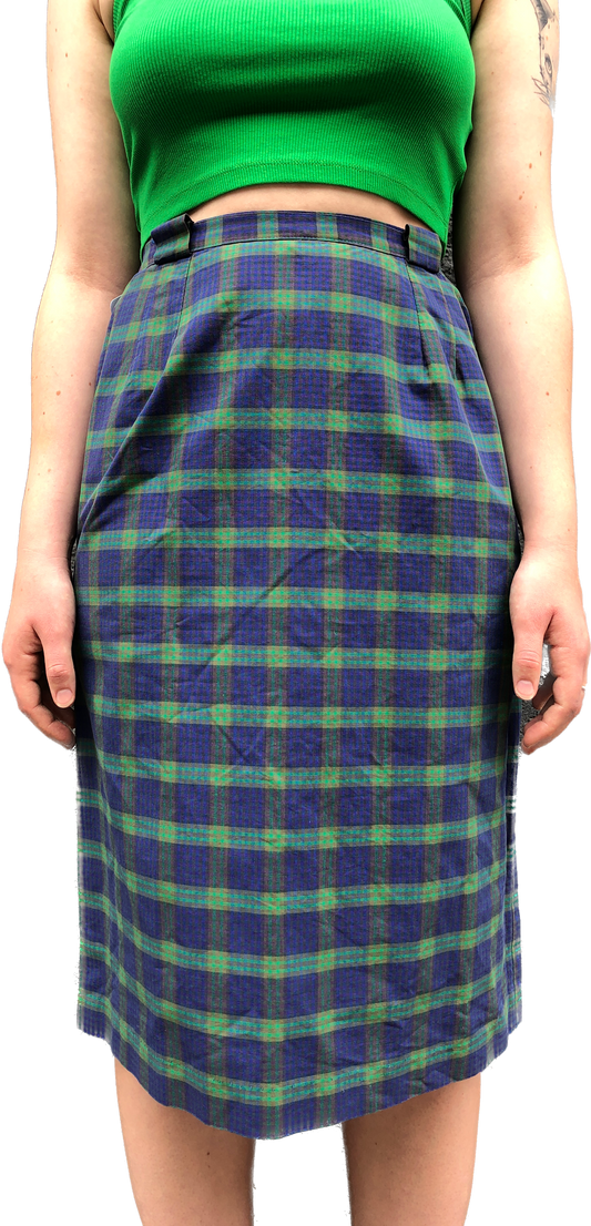 50s Green Plaid Pencil Skirt w/Pocket  w28