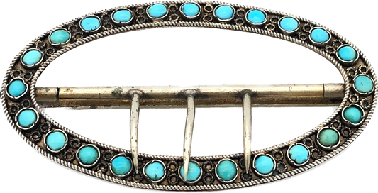 1800s Sterling on Gilt Turquoise Sash Buckle