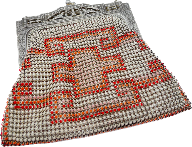 1930s Whiting & Davis Deco Mesh Purselet Pink/White