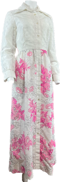 60s Miss K Eyelit Lace & Pink Maxi Dress     W29