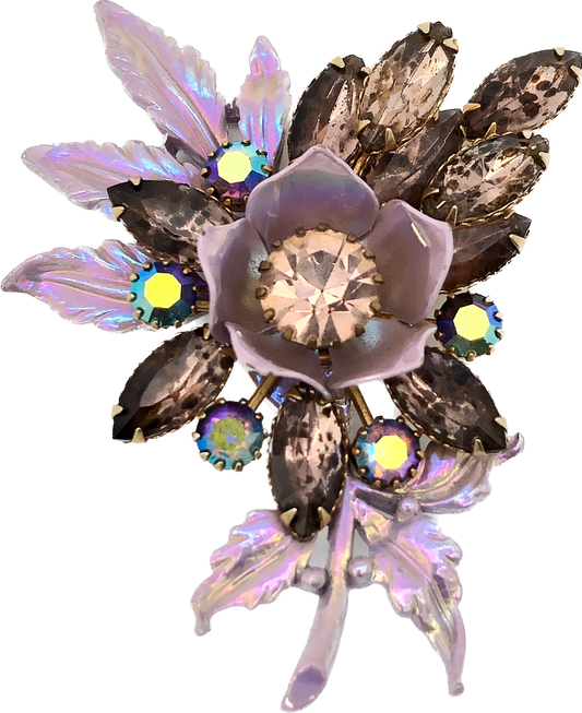 60s Purple Rhinestone & Shimmer Bouquet Brooch