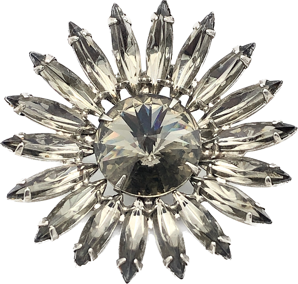 60s Smoky Rhinestone Daisy Brooch