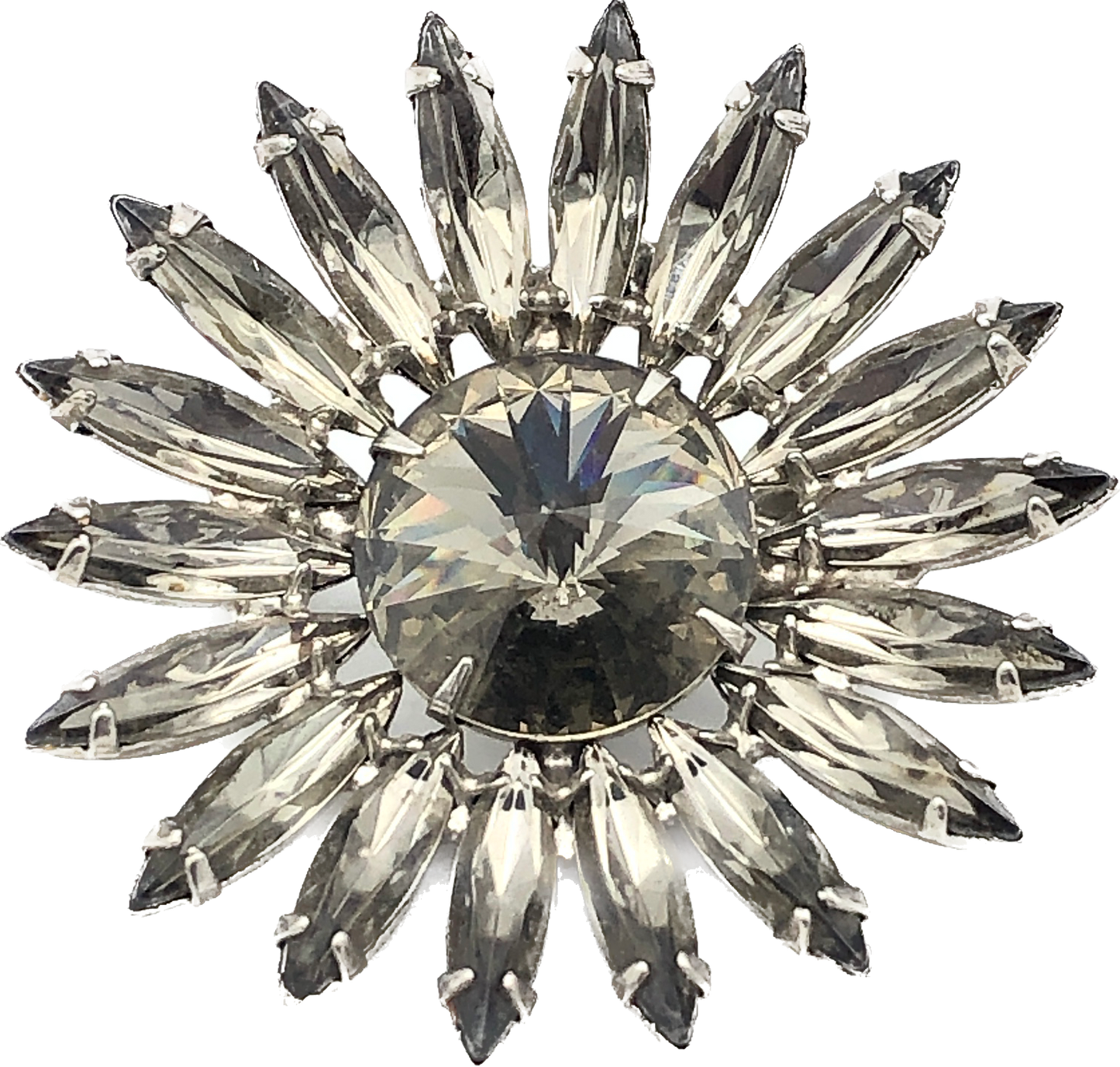 60s Smoky Rhinestone Daisy Brooch