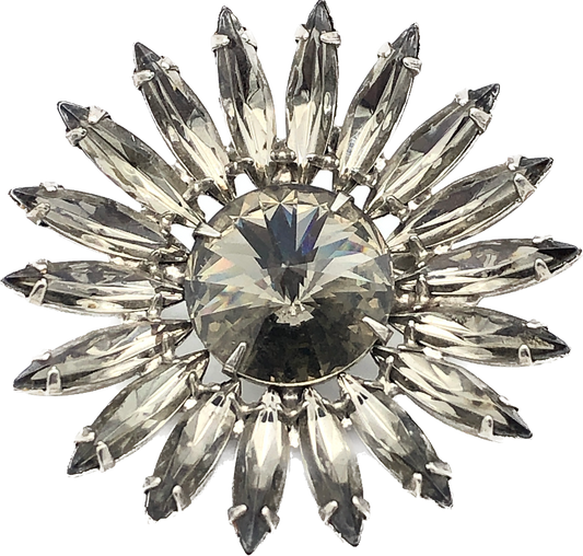 60s Smoky Rhinestone Daisy Brooch