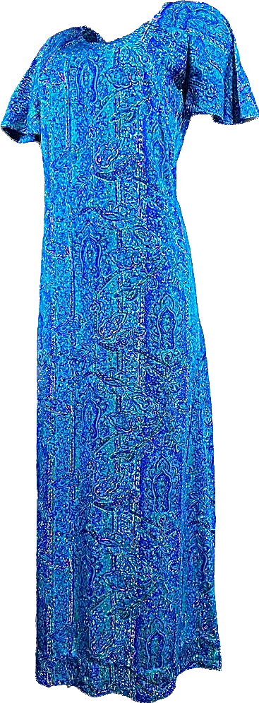 60s Teal Psychedelic Maxi Dress       M