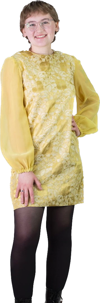 60s Yellow Jacquard & Organza Mini Dress    S/M