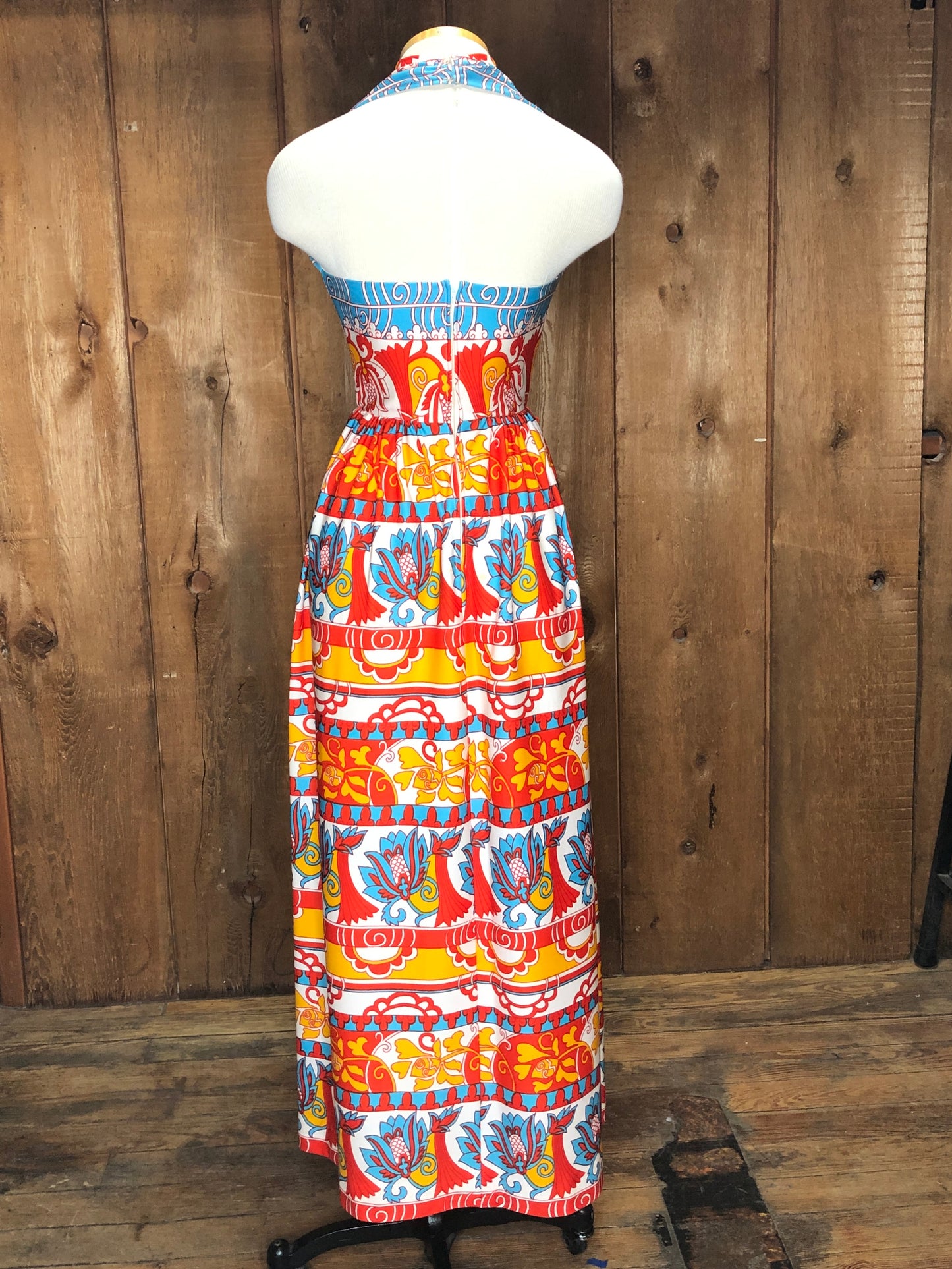 70s Momentum Red/Blue/Yllw Maxi Dress     S