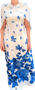 70s Blue Roses Maxi Dress w/ Shell     w30