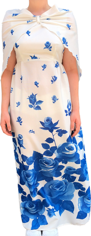 70s Blue Roses Maxi Dress w/ Shell     w30
