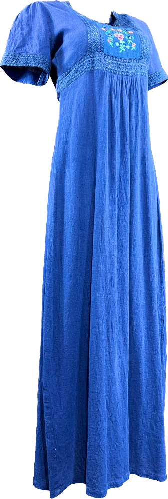 70s Embroidered Blue Gauze Maxi Dress   s/m
