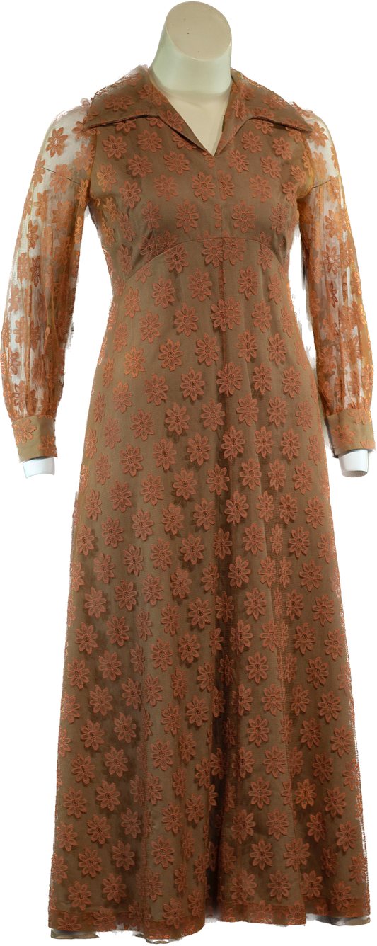 70s Handmade Warm Floral Maxi Dress   W34