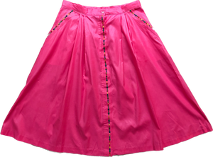 80s Pink Embroidered Wet Look Skirt        w31
