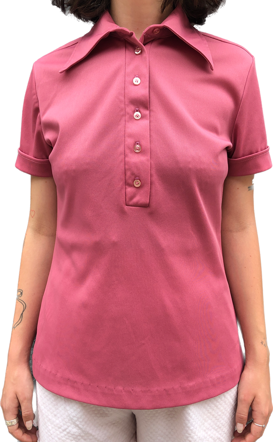 70s Russ Mauve Knit Polo Top.      M