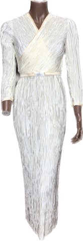 80s Ivory Silk Crinkle Dress w/ Cinch Belt     w24