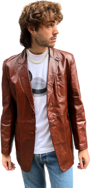 80s Fantastic Int. Cognac Leather Jacket     44