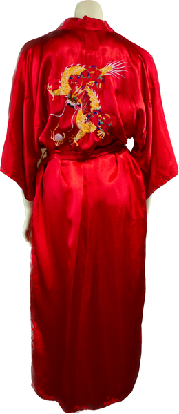 80s Hong Kong Red Satin Dragon Robe    M