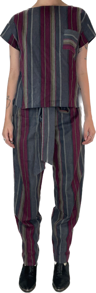 80s PAQUETTE Striped Top & Pant Set    S