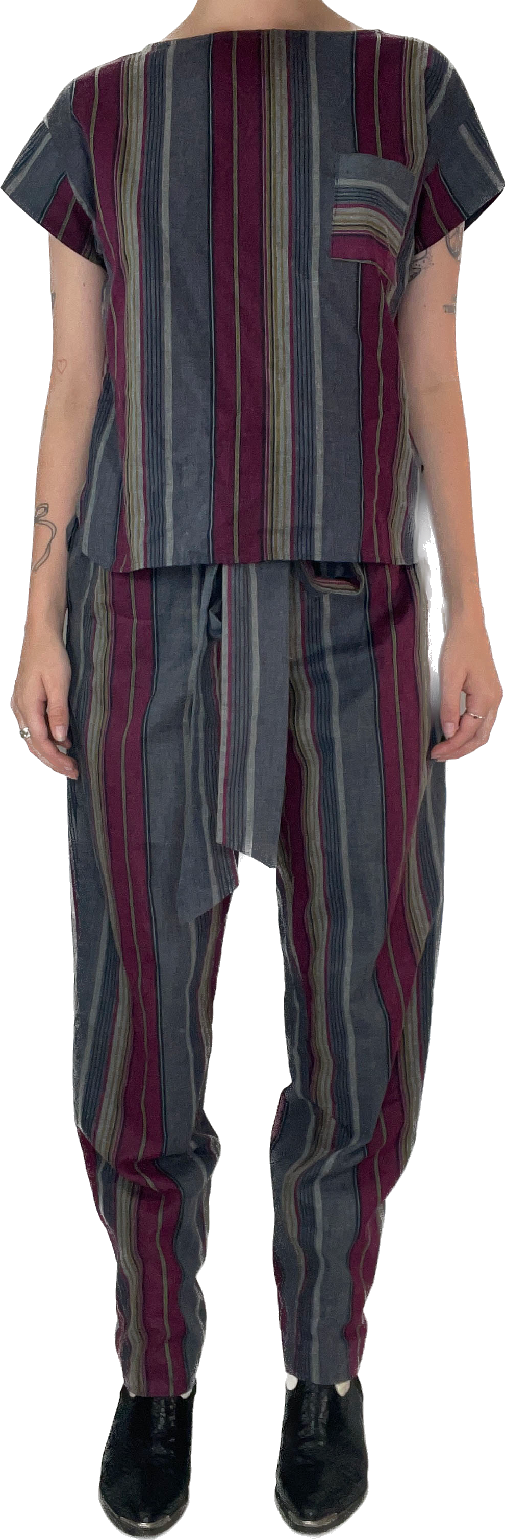80s PAQUETTE Striped Top & Pant Set    S