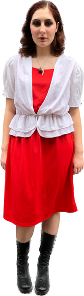 80s Red & White Peplum Dress    w28"-30"