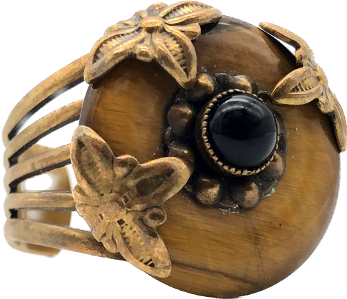 80s San Fran Jan Michaels Tiger Eye & Onyx Ring     9