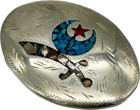 80s Silver Plate Kay Johnson Inlay Shriner Buckle