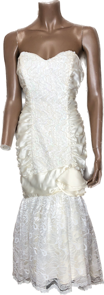 80s Sweetheart Sheath Side Peplum Wedding Dress  w28