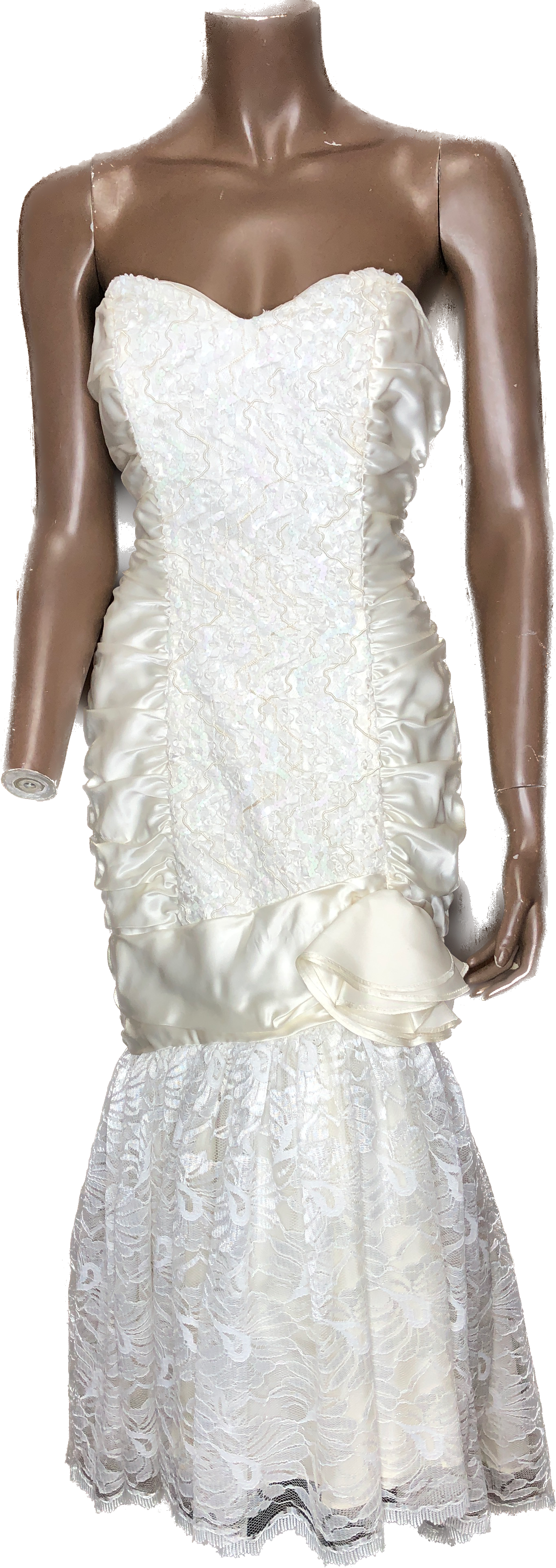 80s Sweetheart Sheath Side Peplum Wedding Dress  w28