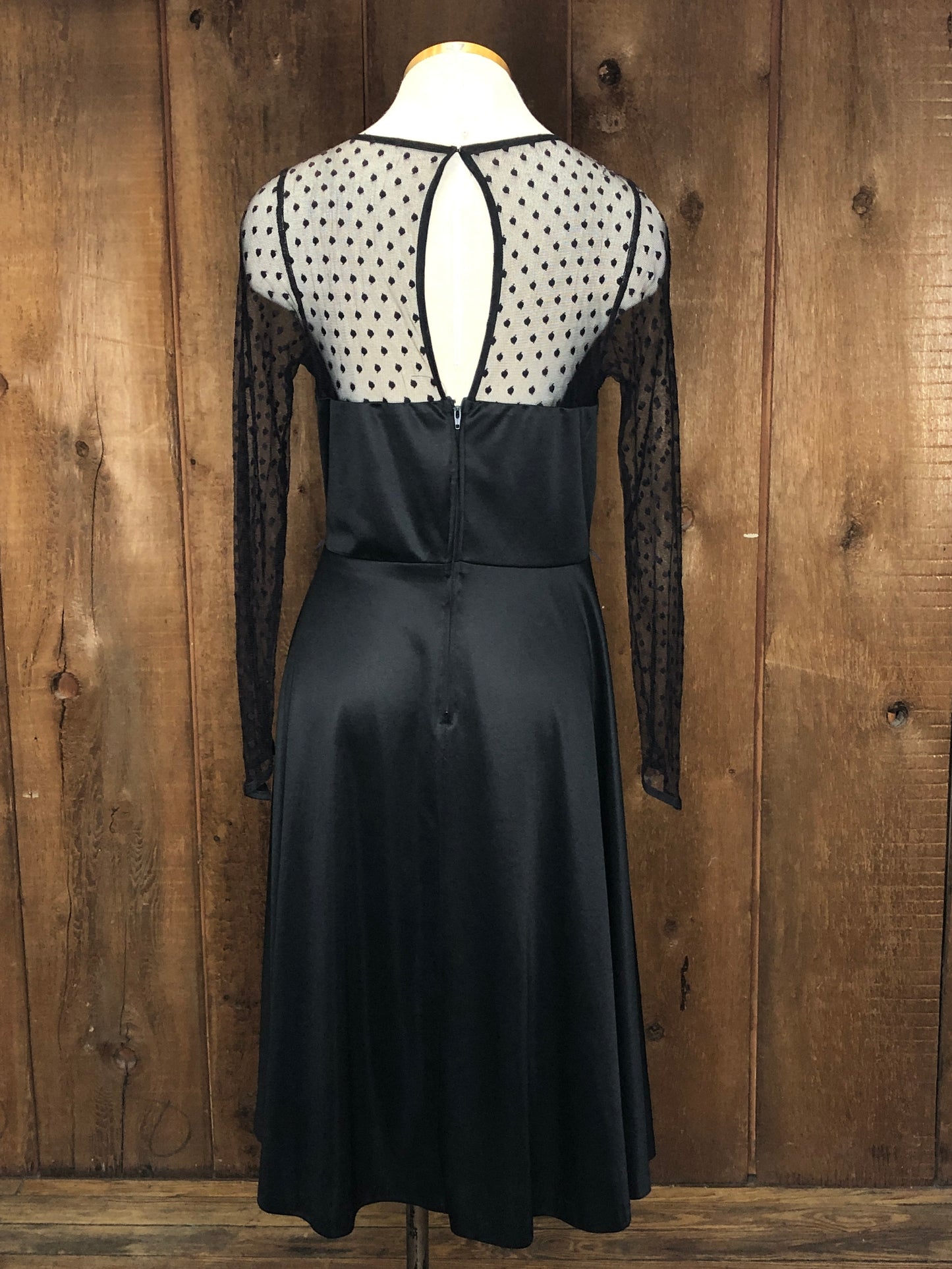 70s Ward Black Mesh Disco Dress        w35