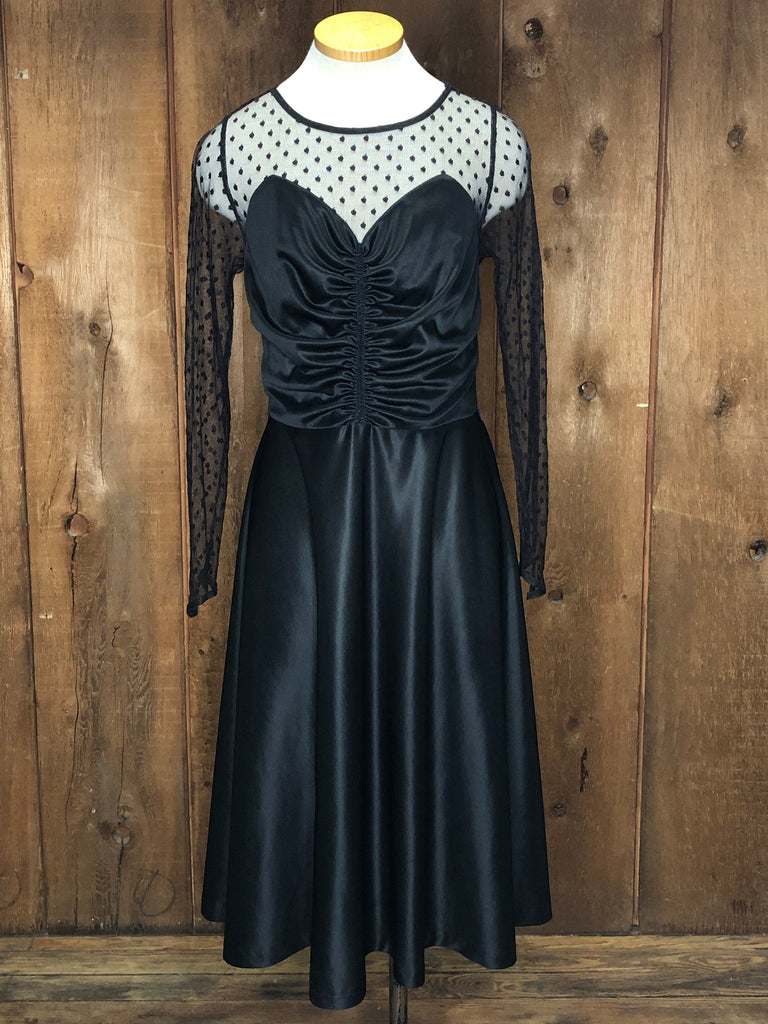 70s Ward Black Mesh Disco Dress        w35