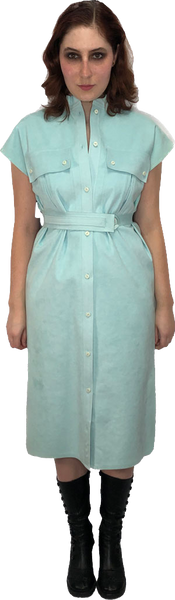 80s Ultrasuede Mint Shirt Dress w/cinch      36w
