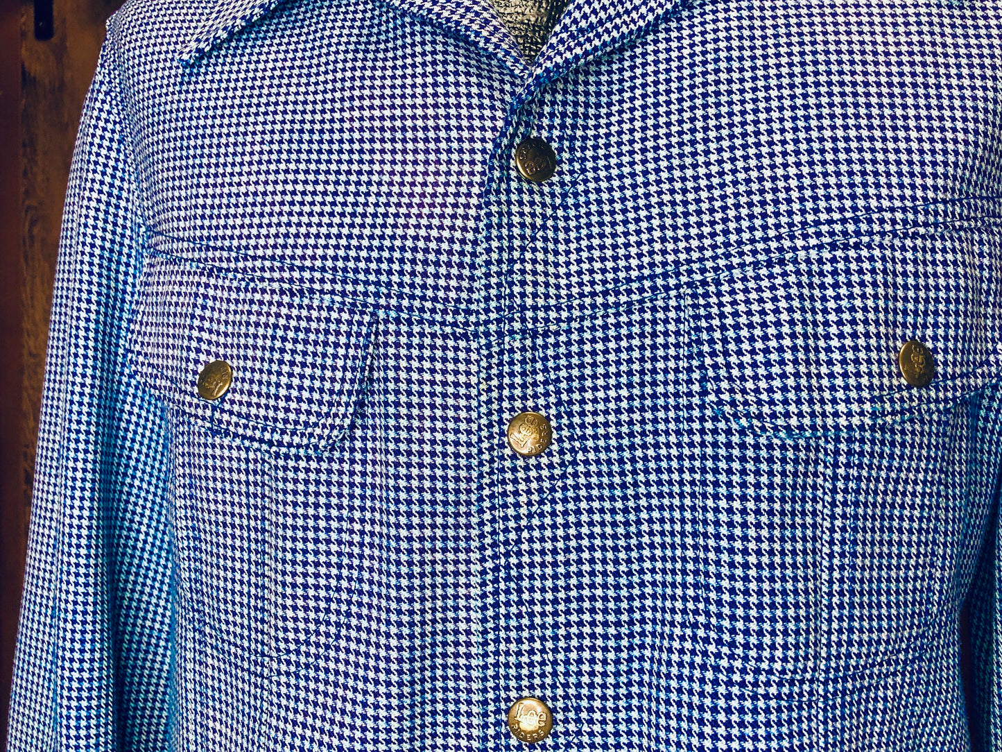 70s Lee Blue Houndstooth Jacket    M