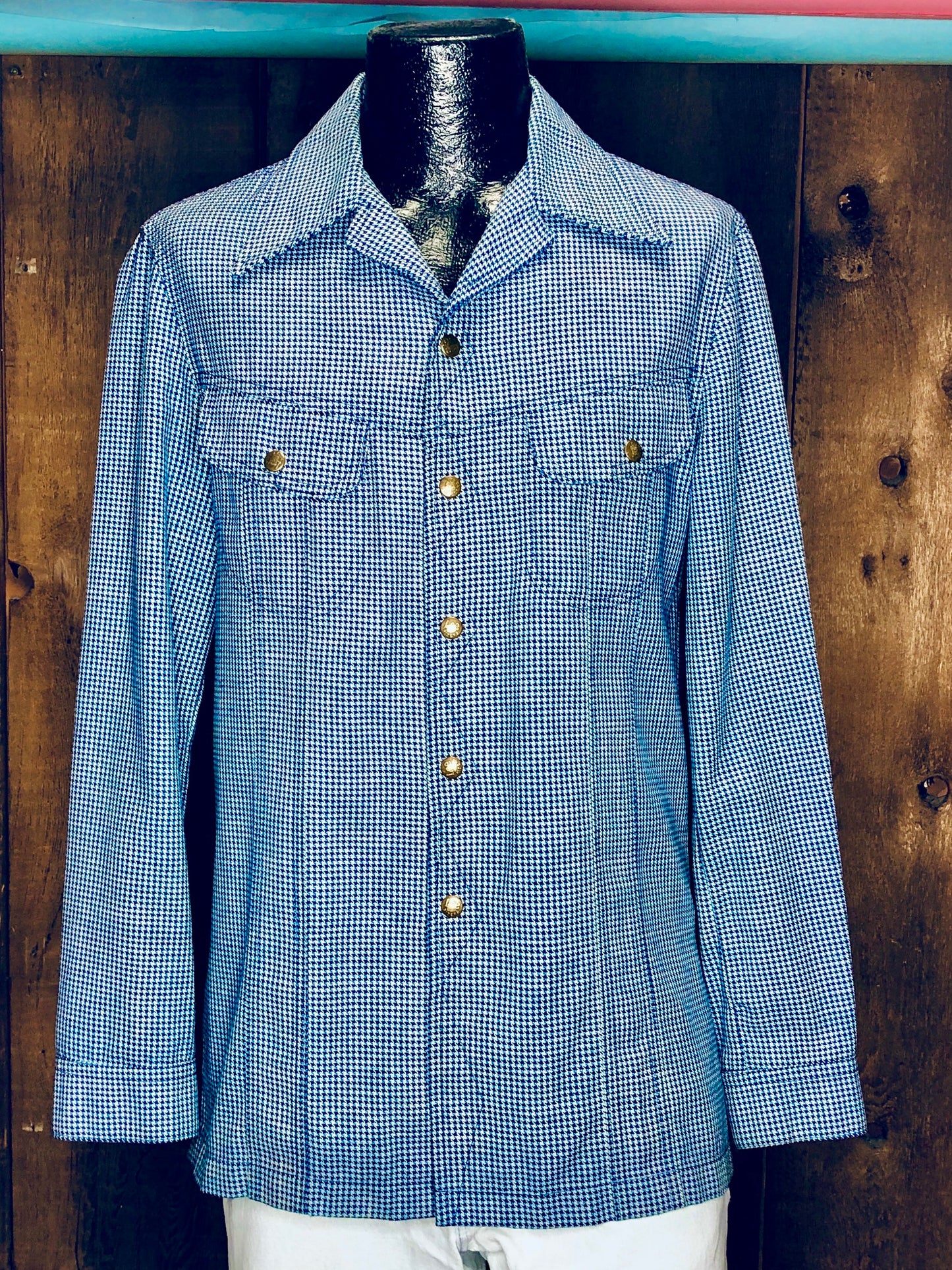 70s Lee Blue Houndstooth Jacket    M