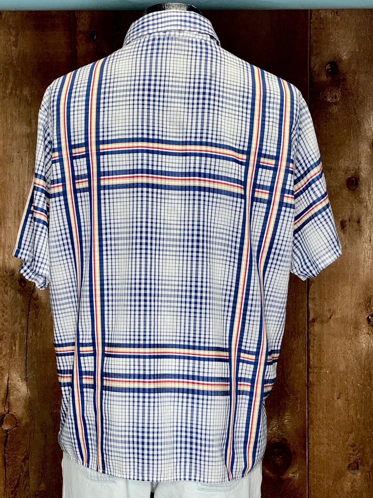 70s JCP Blue Window Plaid Shirt     L