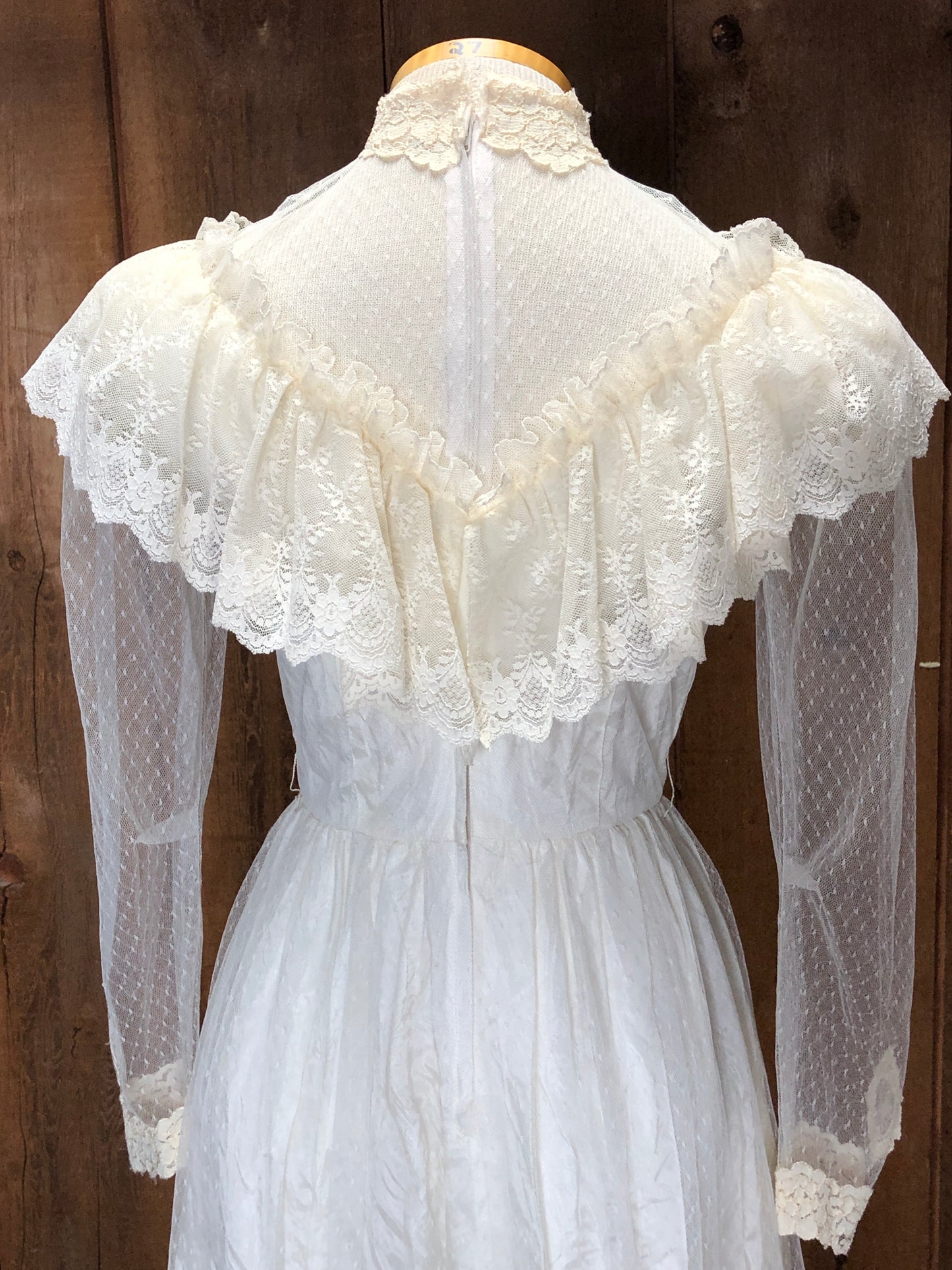 70s Swiss Dot & Lace Wedding Gown     W28