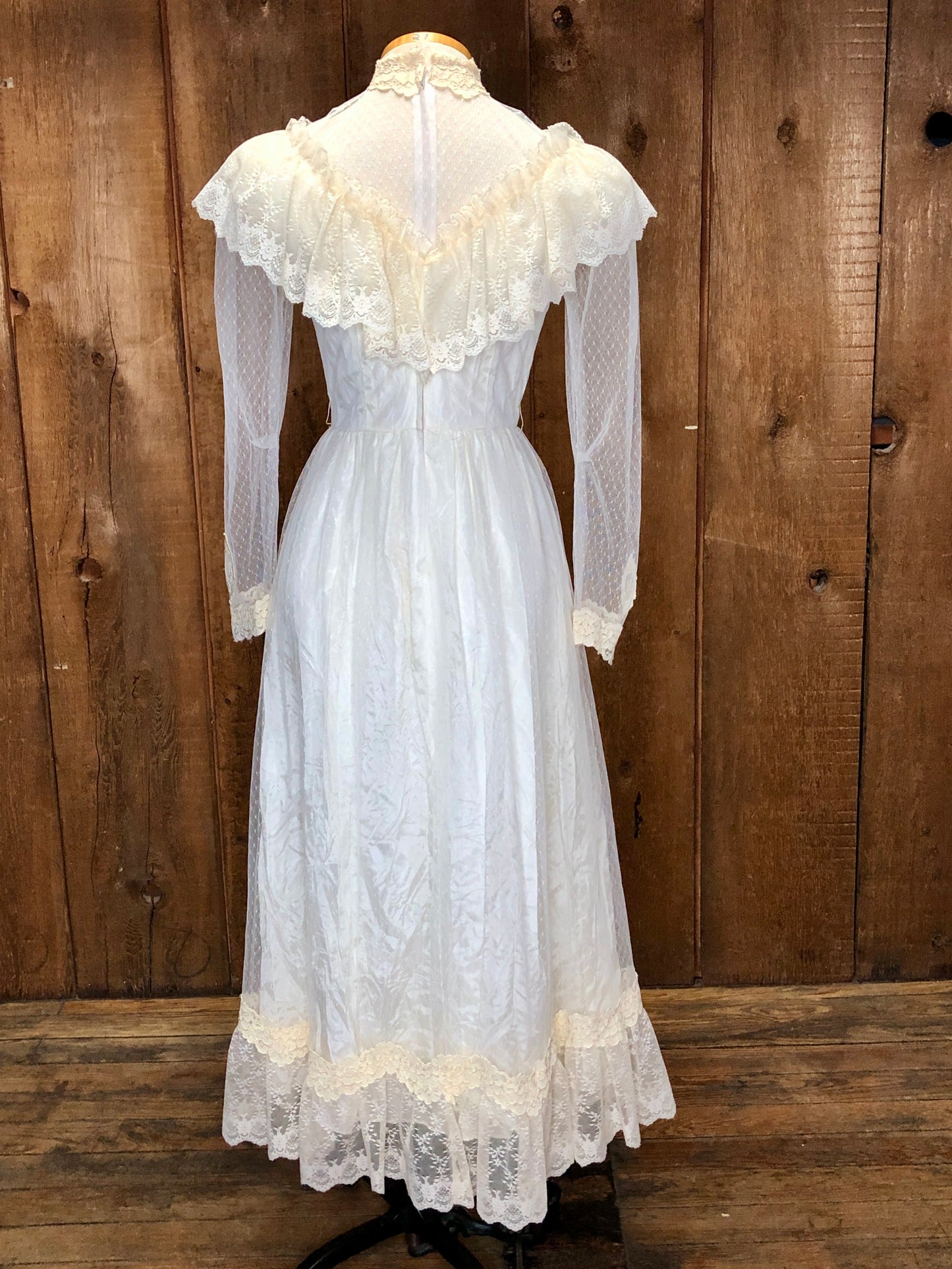 70s Swiss Dot & Lace Wedding Gown     W28
