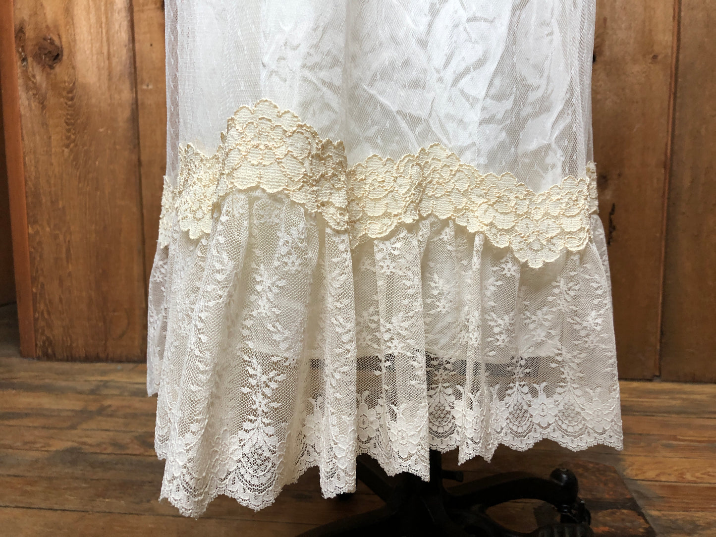 70s Swiss Dot & Lace Wedding Gown     W28