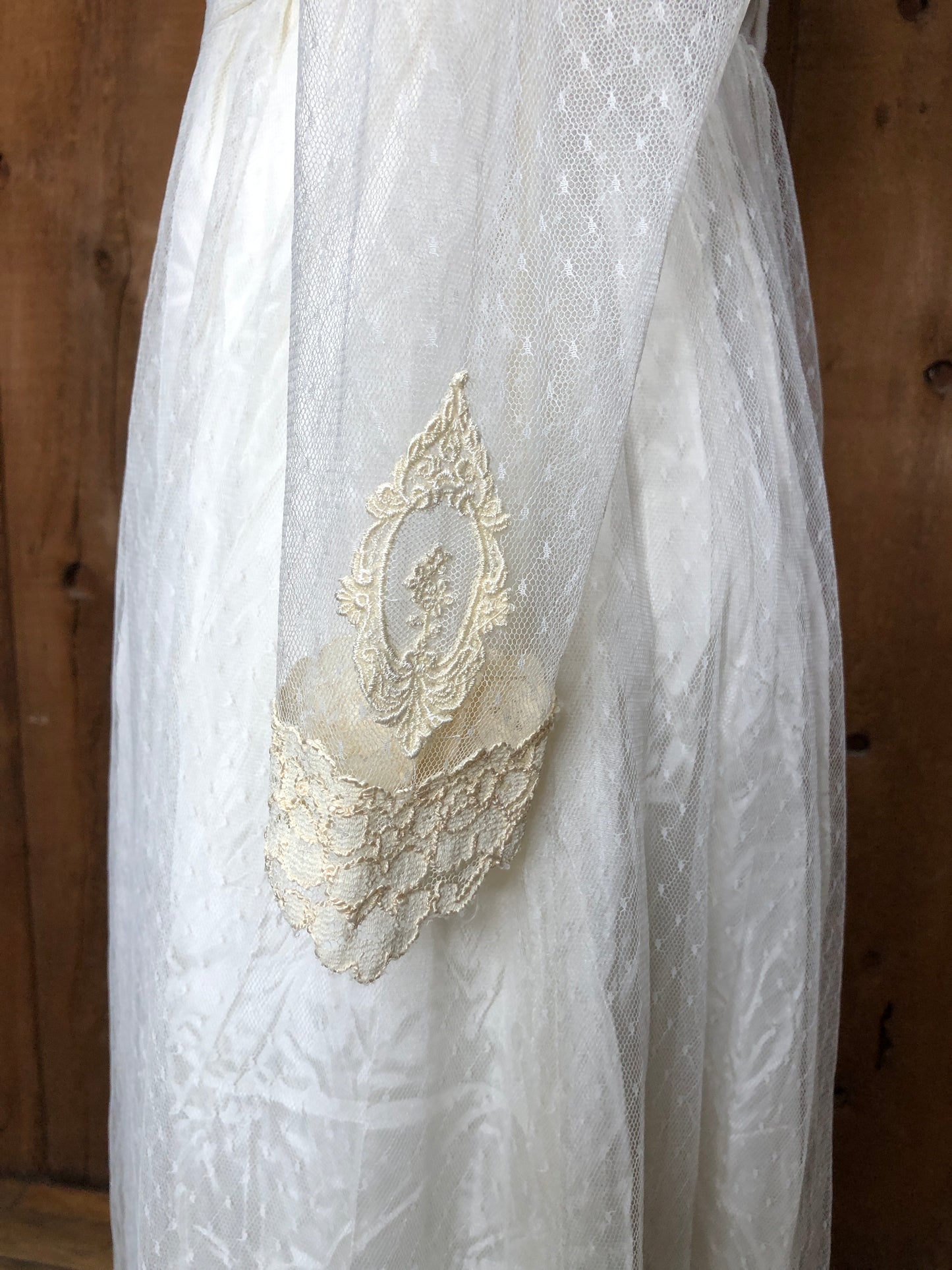 70s Swiss Dot & Lace Wedding Gown     W28
