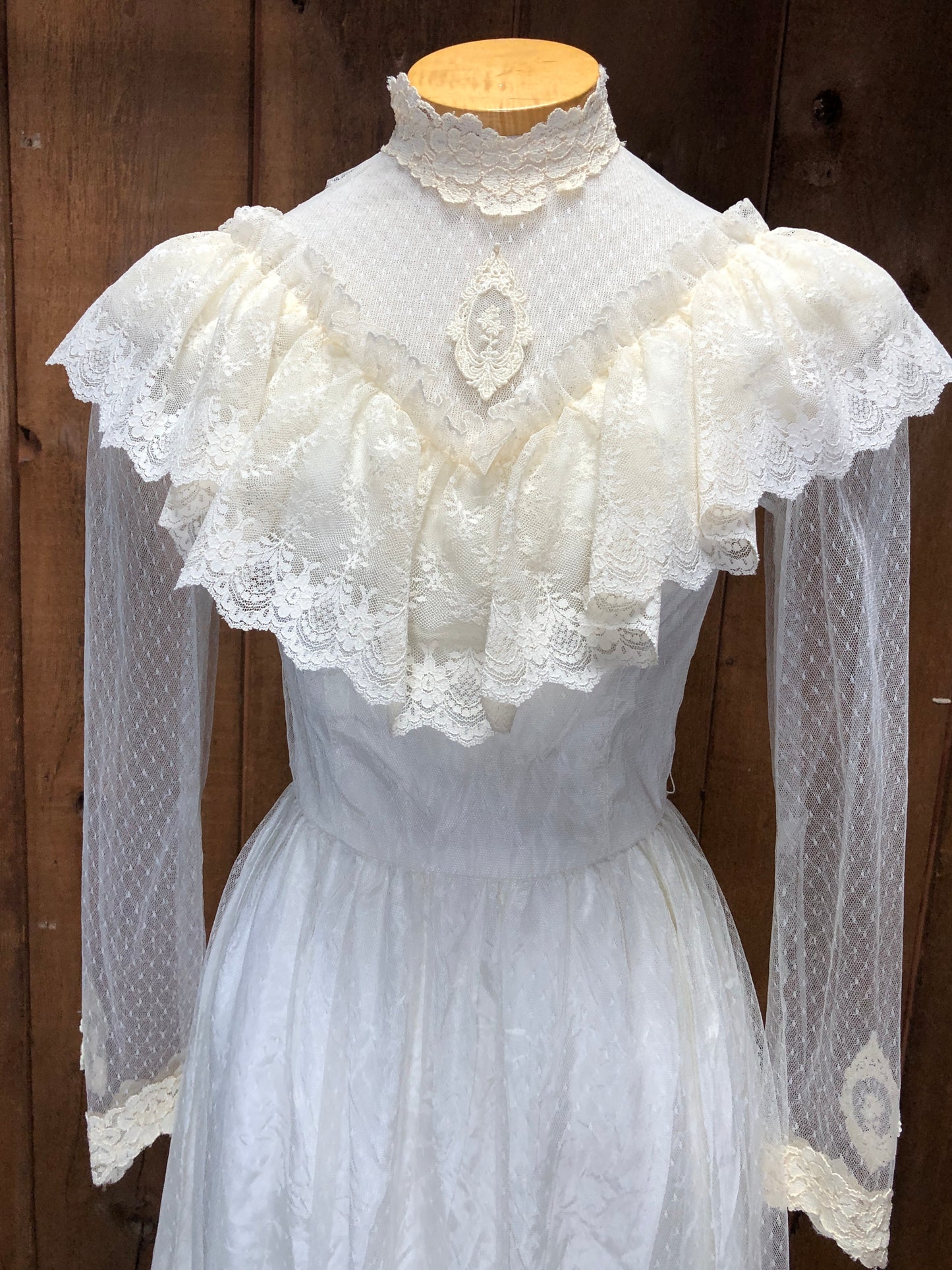 70s Swiss Dot & Lace Wedding Gown     W28