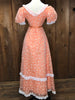 70s Orange Gingham & Lace Dress     w27