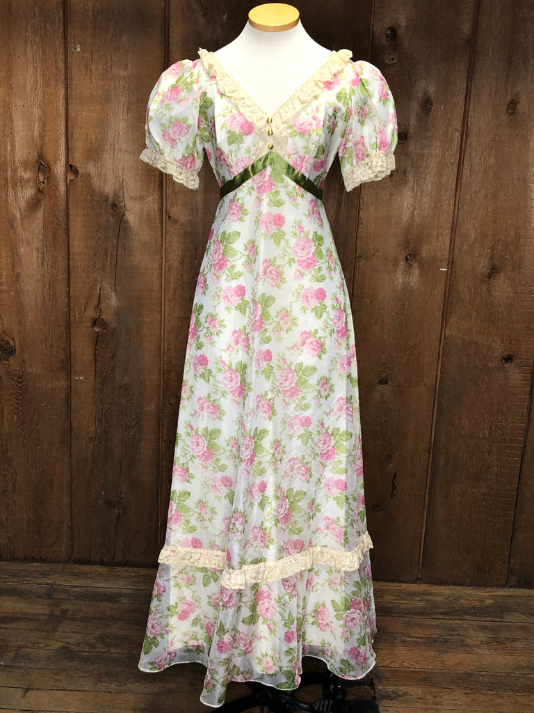 70s Wards Green/Pink Floral Dress     w29